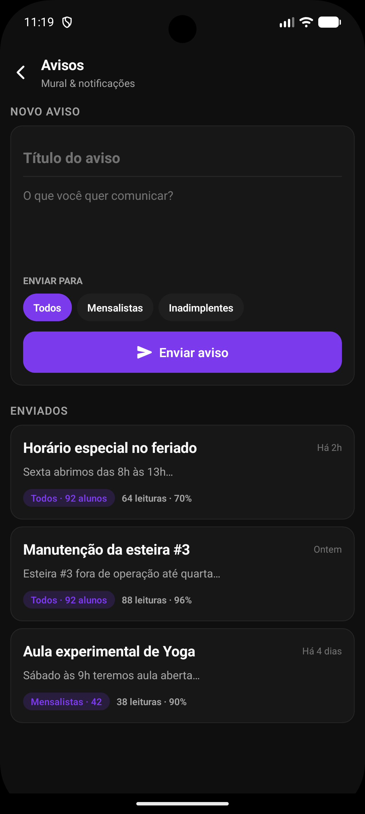 Avisos segmentados