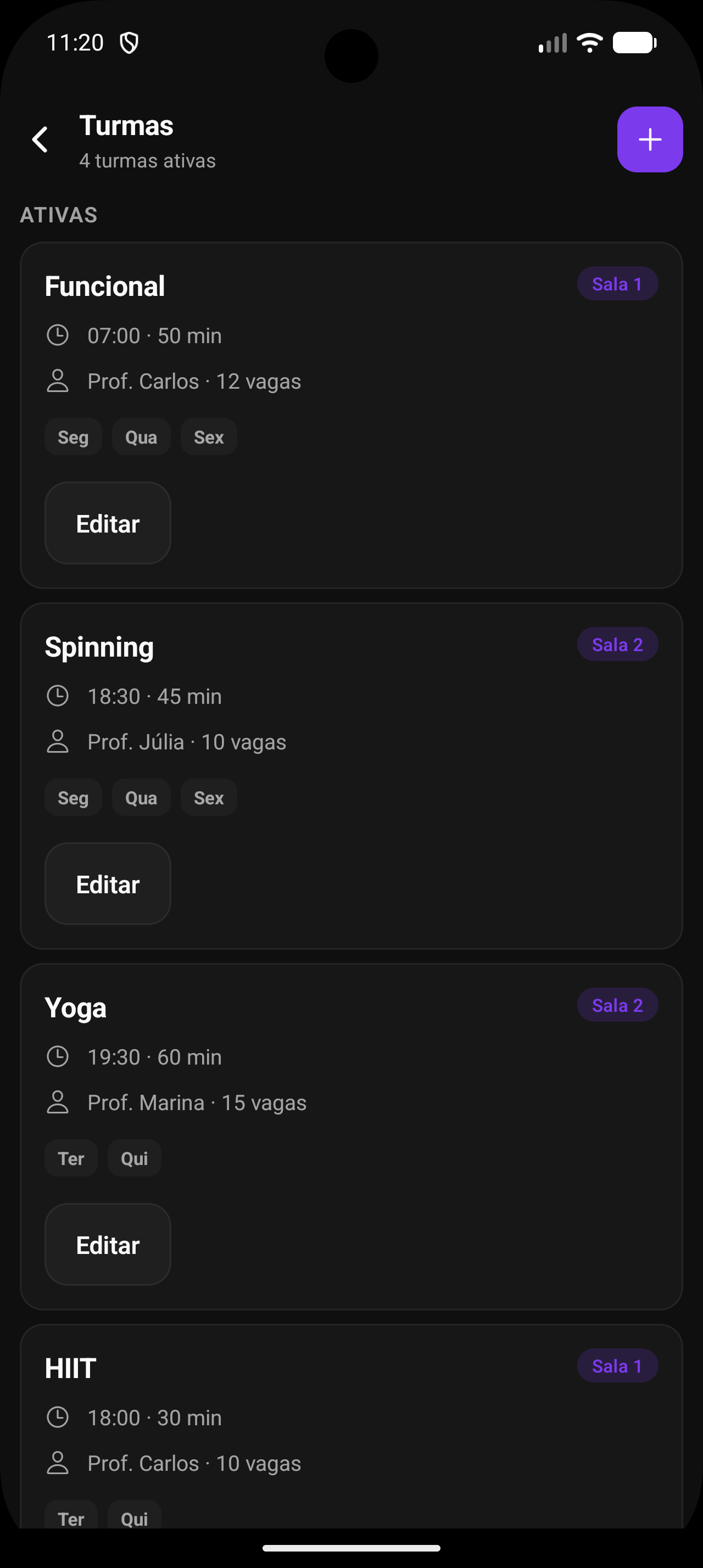 Turmas e agenda